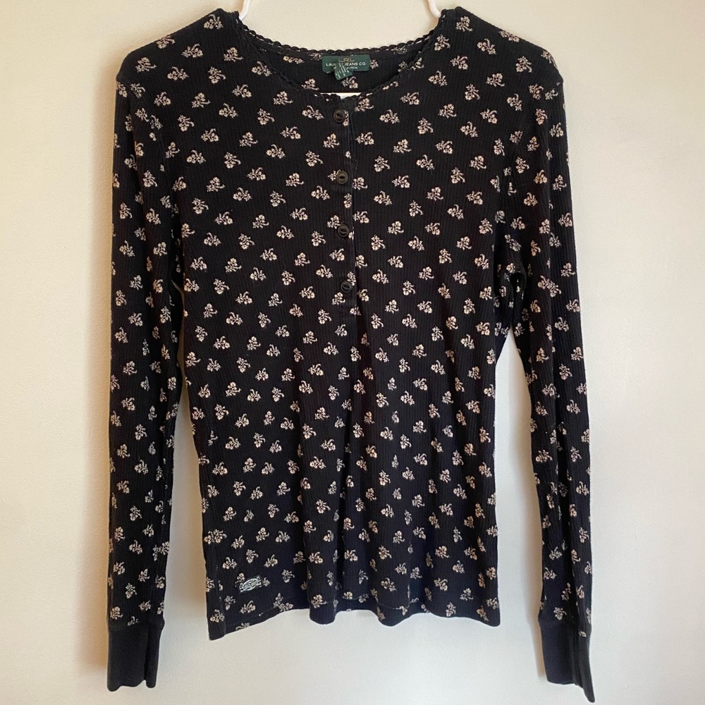 Vintage Ralph Lauren Textured Dark Floral Print Long Sleeve Top